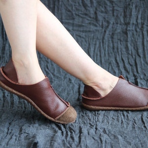 Brown Handmade Shoes,Oxford Women Shoes, Flat Shoes, Retro Leather Shoes, Casual Shoes image 3