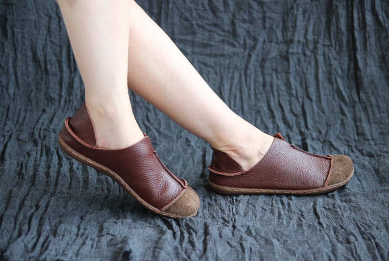 Brown Handmade Shoes,Oxford Women Shoes, Flat Shoes, Retro Leather Shoes, Casual Shoes image 3