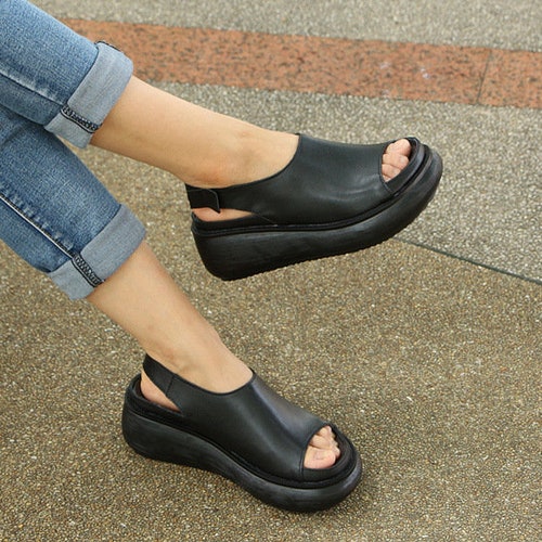 Handmade High Platform Sandals Black Leather Sandals - Etsy