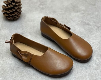 Handmade Soft Shoes for Women,Oxford Shoes, Flat Shoes, Retro Leather Shoes, Slip Ons