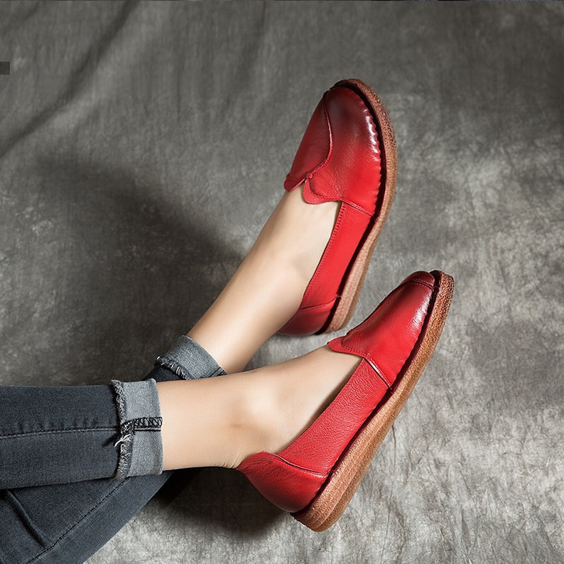 Handmade Soft Leather Shoes for Women,Oxford Mom/'s Shoes Flat Shoes Slip Ons Pregnant Leather Shoes