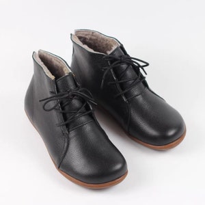 Handmade Shoes,Ankle Boots,Oxford Women Shoes, Flat Shoes, Retro Leather Shoes, Casual Shoes, Short Boots,Booties,Black Booties,Brown Boots Black+Flannel Inside