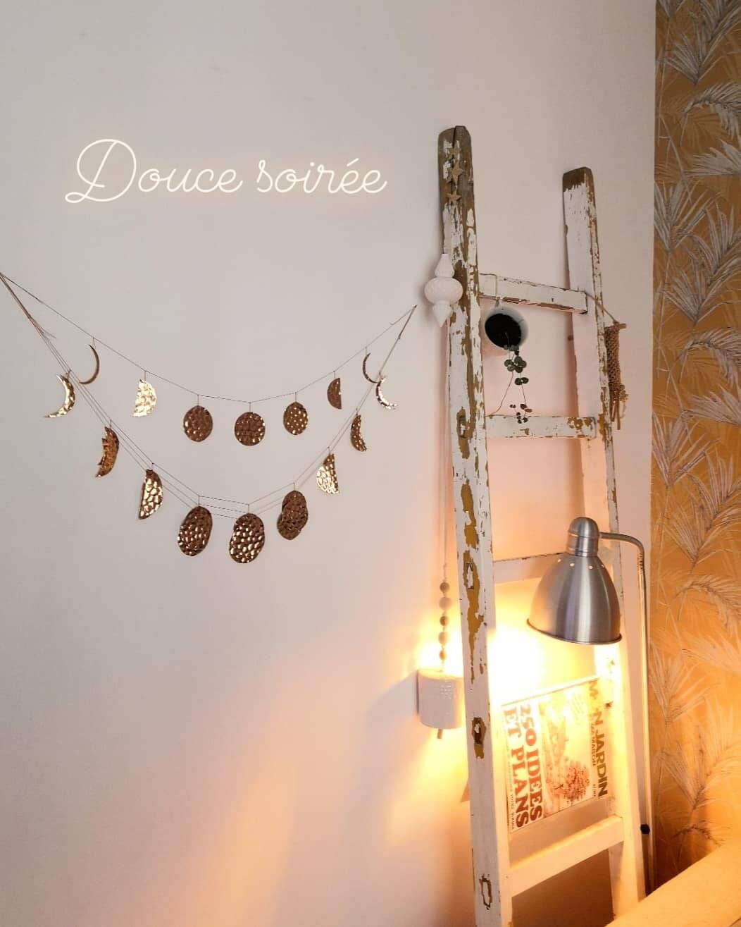 Guirlande Cuivrée ou Argentée - Phase Lunaire Nuages Bijou de Maison Décoration Murale -