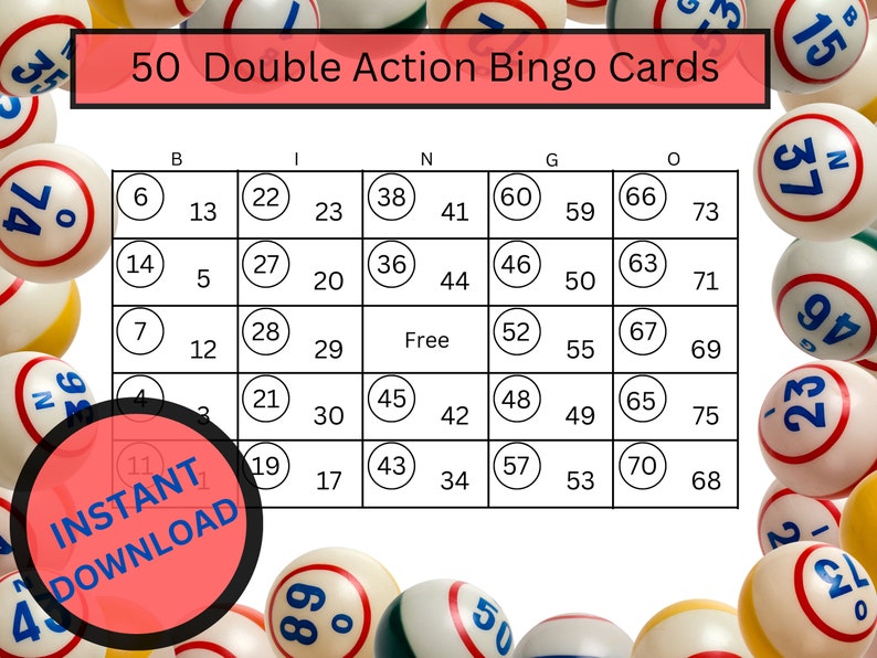50 Bingo Cards Double Action Cards Etsy