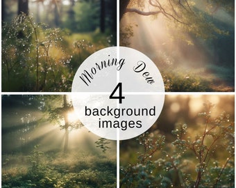 Morning Dew in the woods Digital Backgrounds Set of 4 | Woodland Scenery Downloadable Art Prints | Commercial licence included