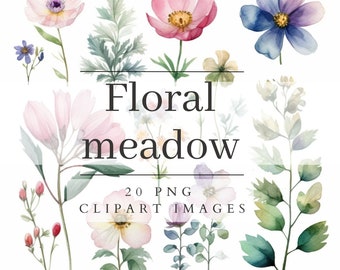 Watercolor Wild Flowers Clipart | Whimsical Florals | Set of 20 PNG images