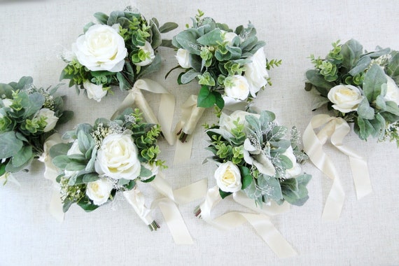 white rose bridesmaid bouquet