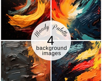 Moody Brush Strokes Digital Backgrounds Set of 4 | Dark Oil Paint Brush strokes Downloadable Art Prints | Commercial licence included