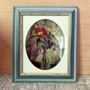 Vintage Floral Still Life Print: Oval Wood Frame, Cottagecore Wall Art