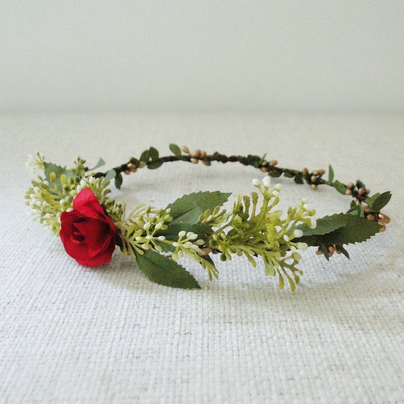 Flower Crown Small Red Rose Wedding Wreath Flower Girl Etsy