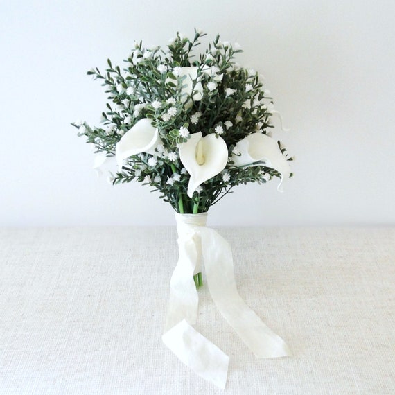 Wedding Bouquet Calla Lily And Baby S Breath Bouquets Etsy