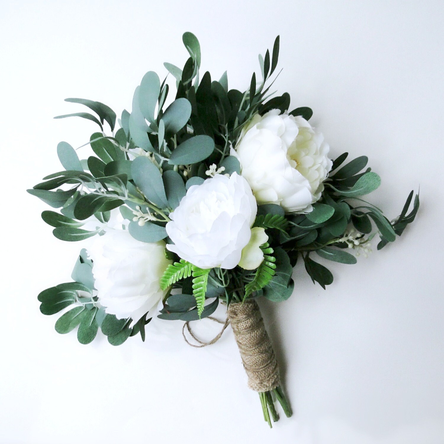 White Peonies And Eucalyptus Bouquet Bridal Bouquet Garden Etsy