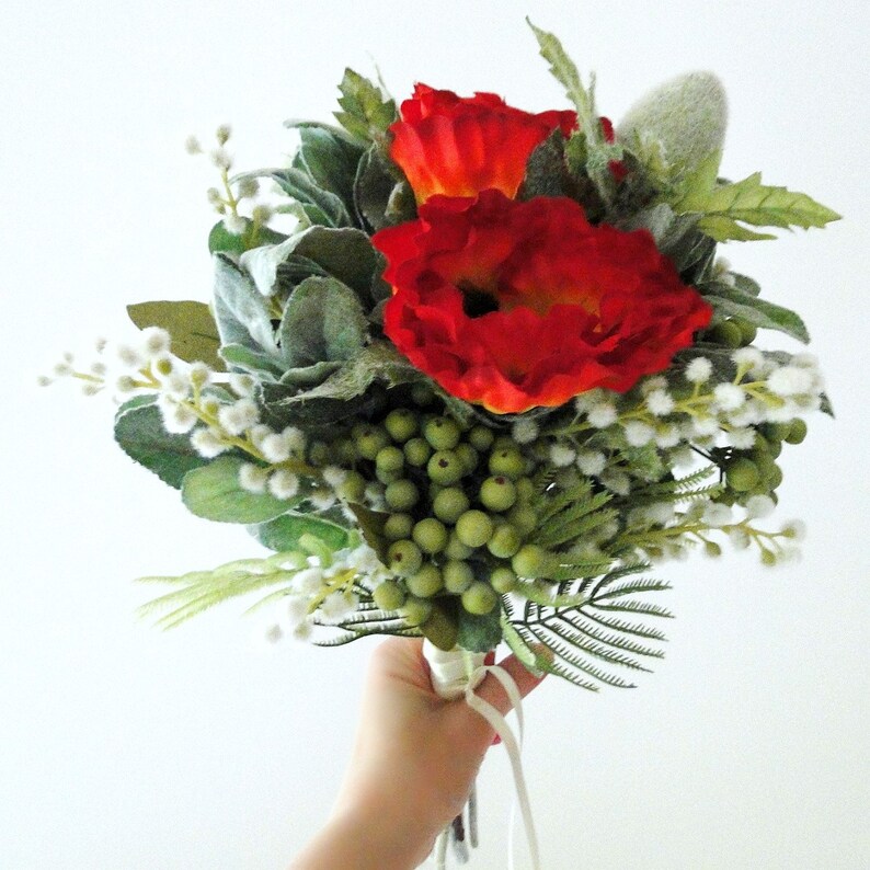 artificial bouquet Wild flower wedding bouquet red flower bouquet bridesmaid flowers bridal flower silk flower poppies wedding flowers
