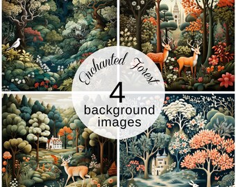 Enchanted Forest Digital Backgrounds Set of 4 | Dark Woodland Scenery Downloadable Art Prints | Commercial licence included