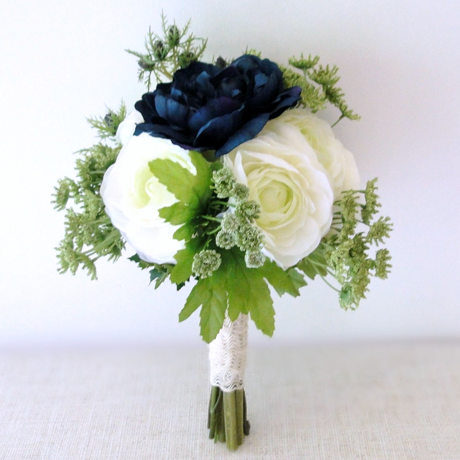 Navy Blue And White Bouquet Silk Wedding Bouquet Wedding Etsy