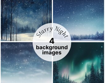 Starry Night | Northern Lights digital backgrounds | Set of 4 Background Images | Commercial licence included