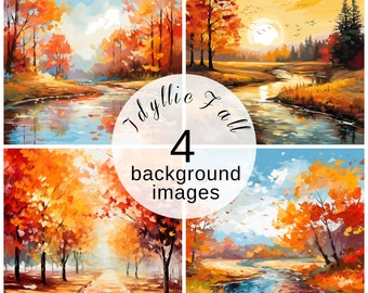 Fall Theme Digital Backgrounds Set of 4 | Autumn Foliage Forest Downloadable Art Prints | Commercial licence included