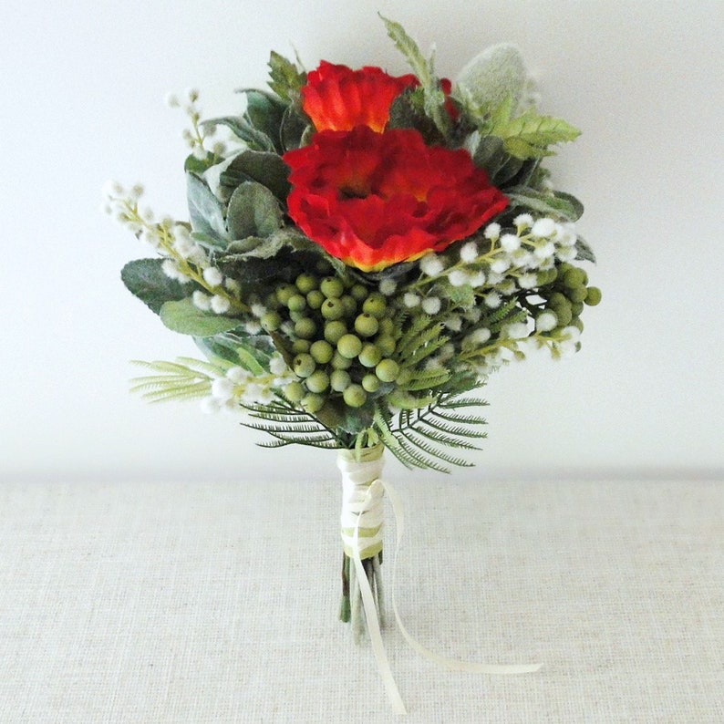 artificial bouquet Wild flower wedding bouquet red flower bouquet bridesmaid flowers bridal flower silk flower poppies wedding flowers