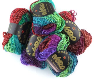 Noro Silk Garden Color 536, Silk Mohair Wool Aran Weight Knitting Yarn, reds, teal, purple