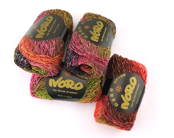 Noro Silk Garden Color 84, Silk Mohair Aran Weight Knitting Yarn, tomato red, pink, umber, olive