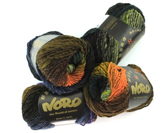 Noro Kureyon Color 446, Worsted Weight 100% Wool Knitting Yarn, black, purple, orange