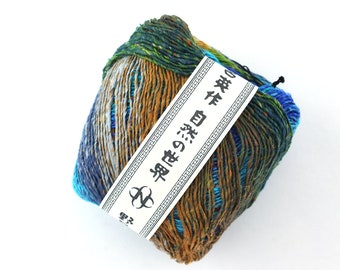 Noro Haruito, silk-cotton yarn, worsted weight, blues, greens, dragon skeins, col 01