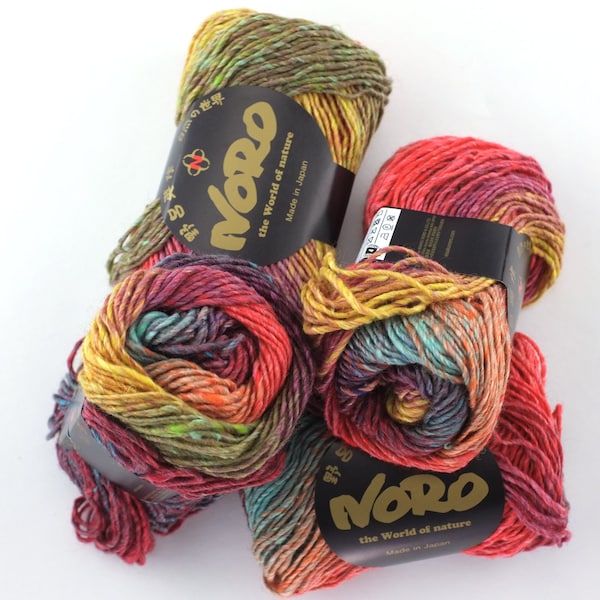 Noro Silk Garden Color 341, Silk Mohair Wool Aran Weight Knitting Yarn, rainbow, orange, sunny yellow, ruby