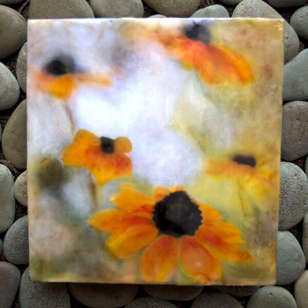 Fotografía de encáustica - margaritas, encáustica obras de arte originales, mixta