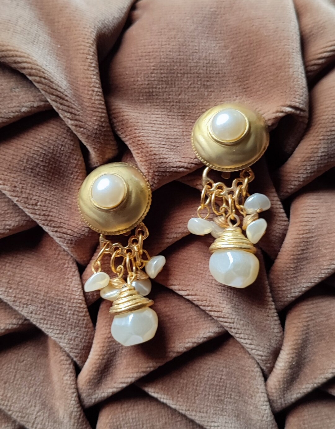 Lot De Bijoux Vintage René Garraud - Boucles D'oreilles Clip étoile + 2 Broches - Métal Doré Et Bois
