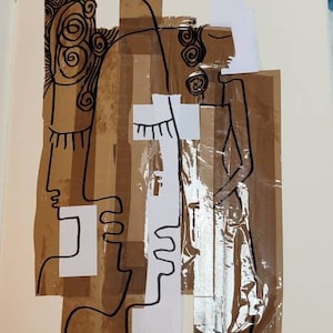 Arte eco-responsabile Disegno su nastro recuperato da un pacco di carta kraft Opera originale Pezzo unico Artista FR LydieLYK Incontri scozzesi