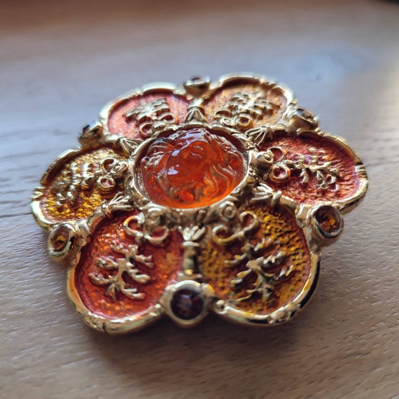 Broche vintage Jacky De G en résine colorée - France