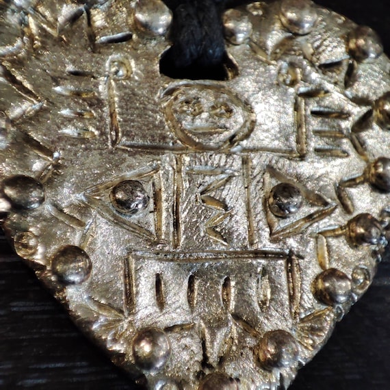 JACKY DE G. Paris Heart Pendant on Black Cord Vintage 1980