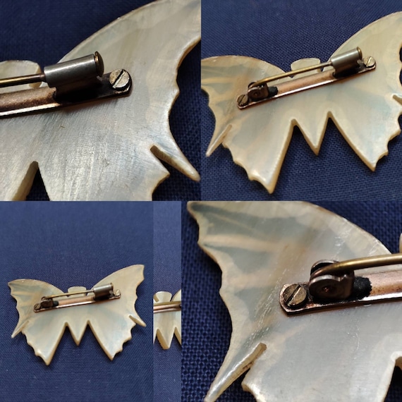 Broche Ancienne En Corne Bovine - Forme Papillon - Bijou Vintage Et Unique - Occasion