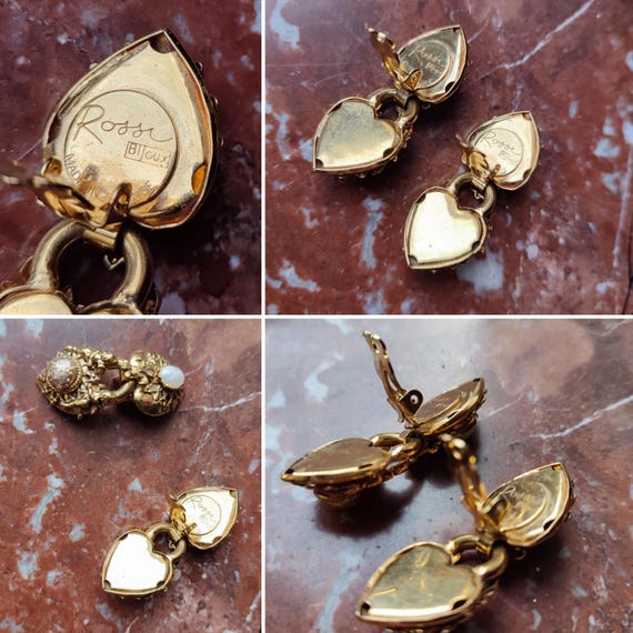 Clips Vintage Bronze Doré Et émail Noir - Bijou Français, Occasion Très Bon état