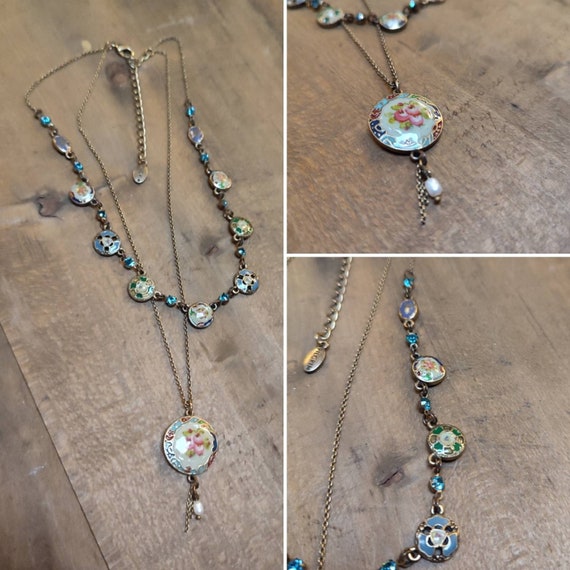 PILGRIM Sublime Danish Design Vintage Retro Boho Ethnic Chic Enameled Medallion Necklace Bronze Gold plated Brass Enamel and Swarovski Rhinestones Etsy Sweden
