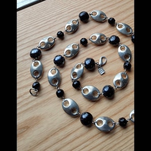 MARC LABAT Steel + Black Necklace Vintage Crystal Faceted baroque and glass pearl disc black iridescent metallic Circa 1980&#39;s style 1990