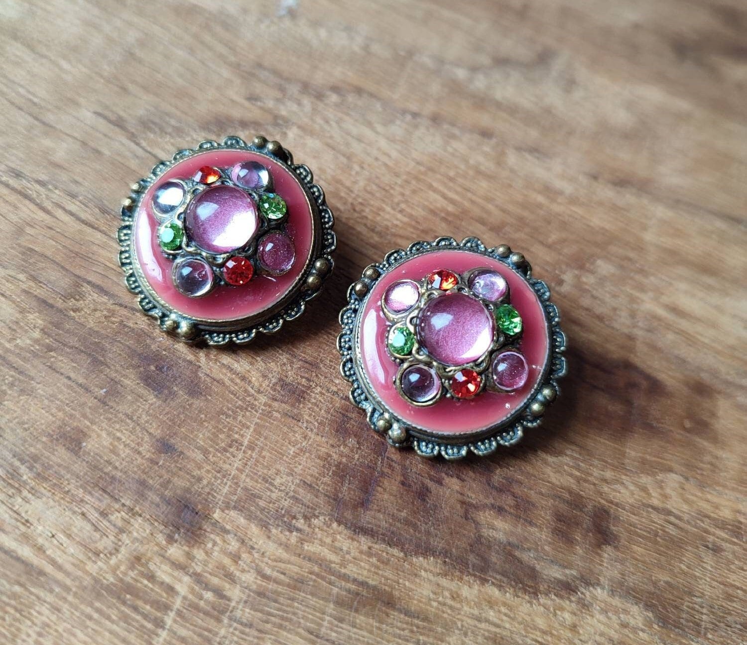 Boucles D'oreilles Vintage En Verre Vert Années 80 - Pendantes à Clous - Alliage - Occasion