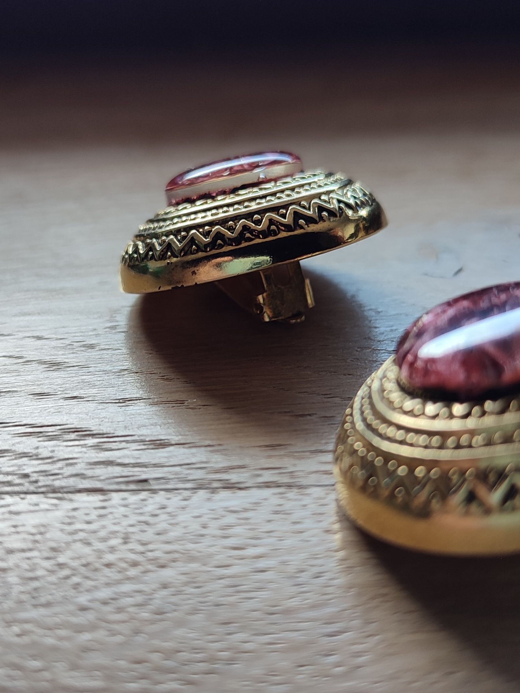 Boucles D’oreilles Vintage Années 80 - Clip En Métal Doré, Cabochon Résine, Style Rétro (occasion)