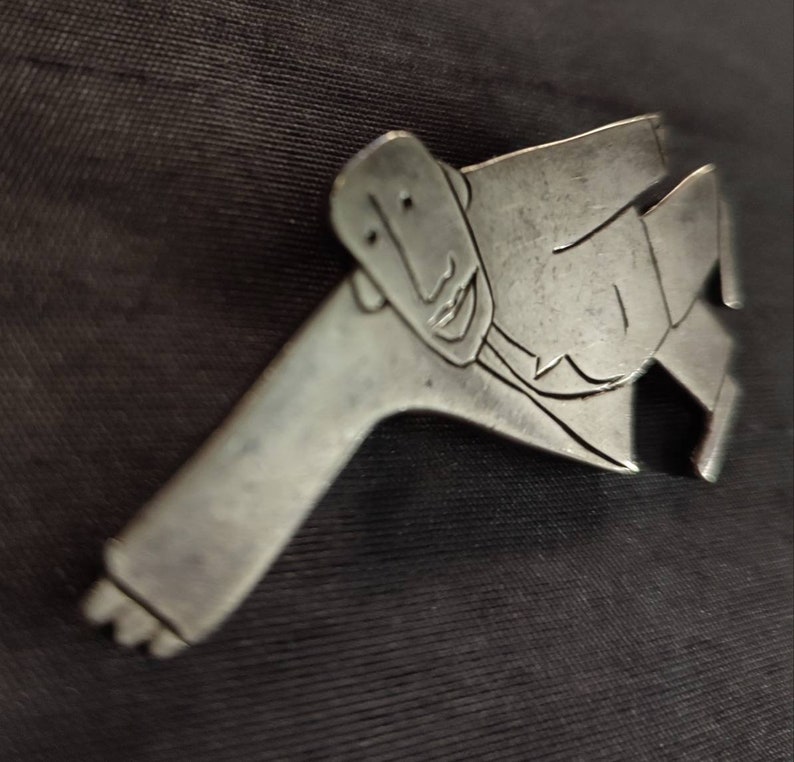 Broche Barrette Ancienne En étain Argenté – Signée – Occasion