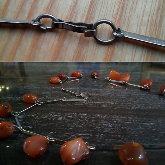 Carnelian Vintage metal necklace Red tumbled ston… - image 4