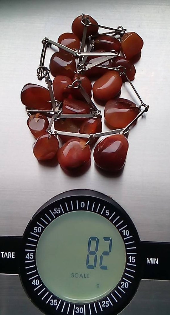 Carnelian Vintage metal necklace Red tumbled ston… - image 7