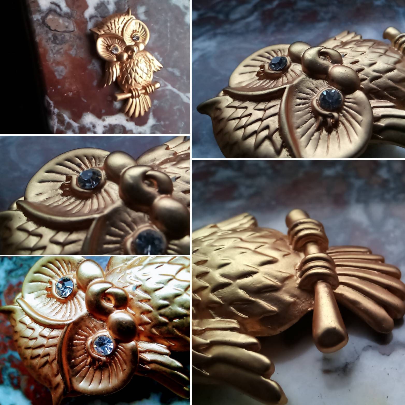 Broche Hibou Vintage Années 80 - Ailes Déployées - Métal Doré Mat Avec Oxydes - Bijou Ancien Unique