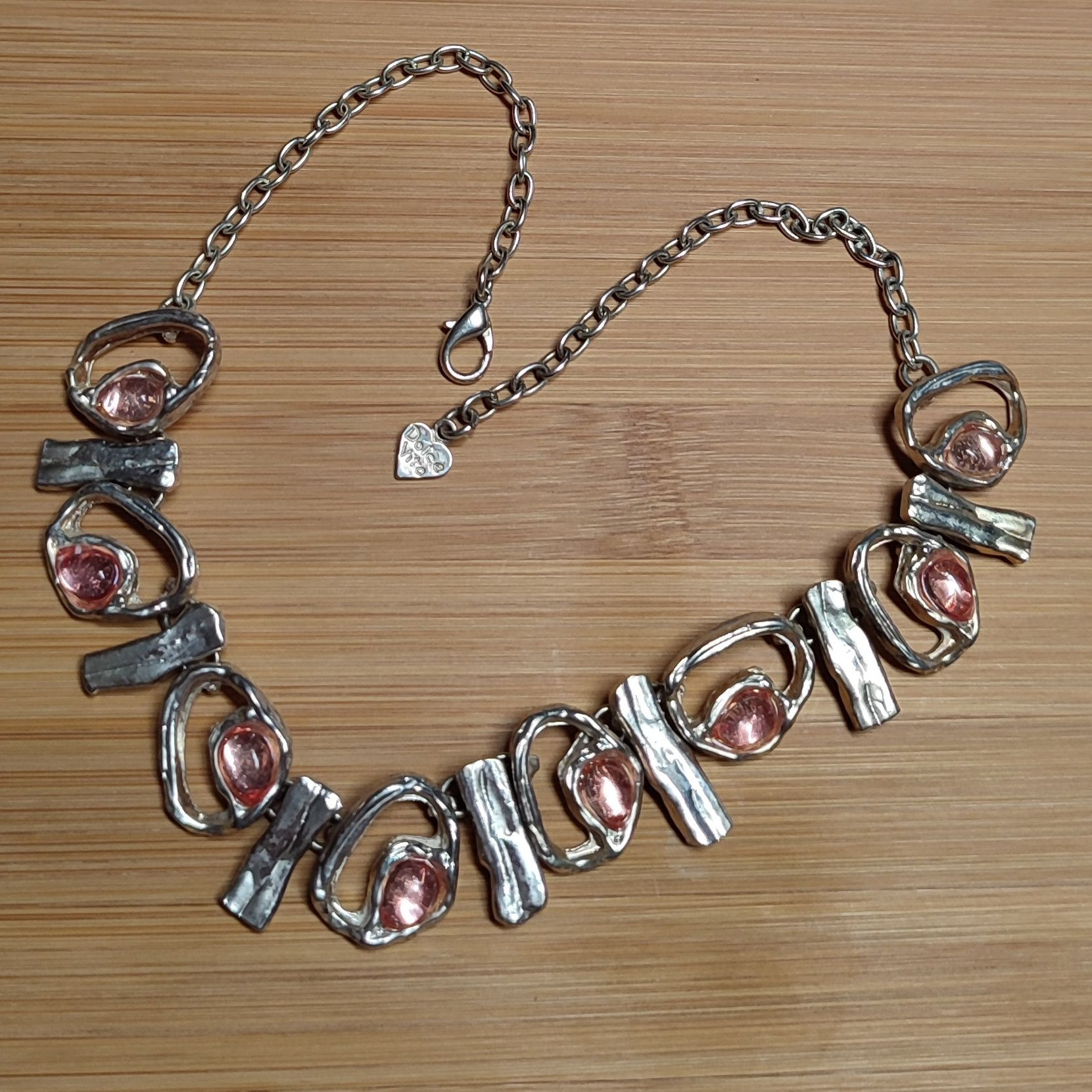 Collier Vintage Dolce Vita Métal Argenté Avec Cabochons Polychromes - Occasion Bon état