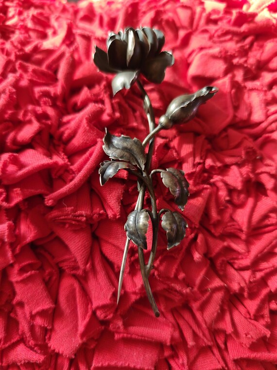 Broche Vintage Art Nouveau 1900 - Feuille En Métal Plaqué Or Rose, Occasion