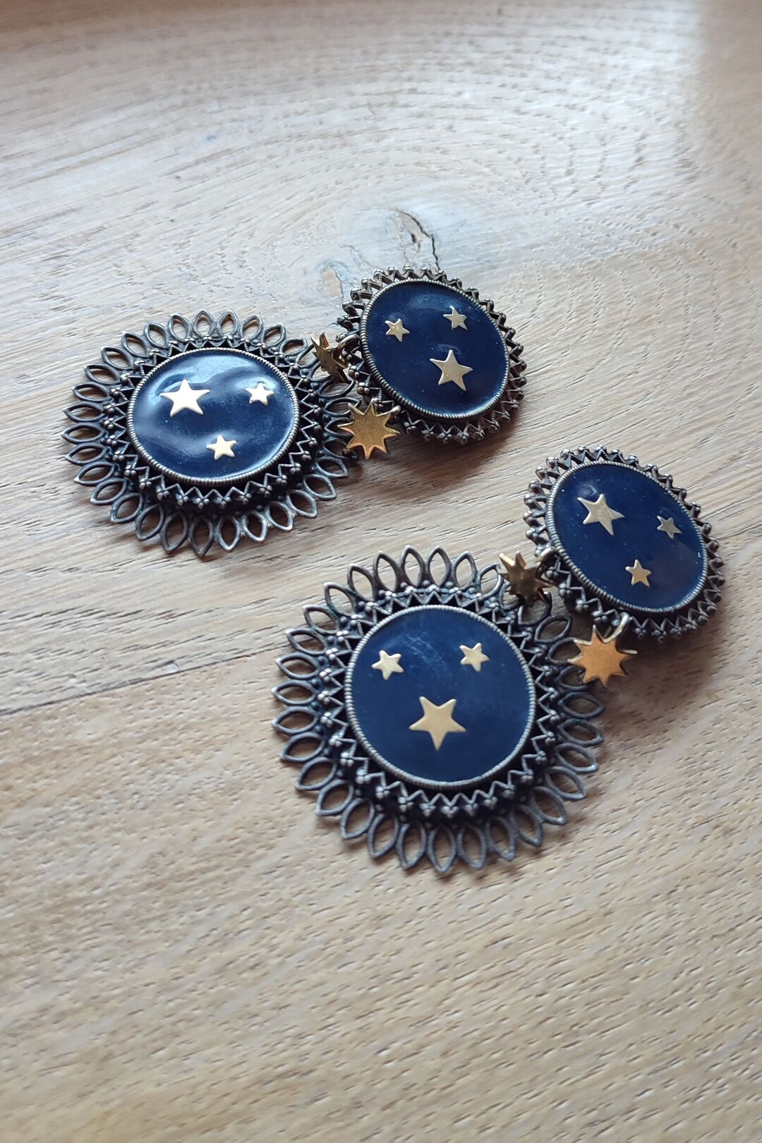 Boucles D'oreilles Vintage Zoé Coste - Fermoir Clips (sans Perçage) - Occasion - Matière Métal