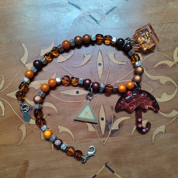 Sophie GOETSCH Paris Vintage French Boho Chic Boho Swarovski Plexiglas and Resin Necklace Transparent Orange, Airplane Transport Bag Luggage