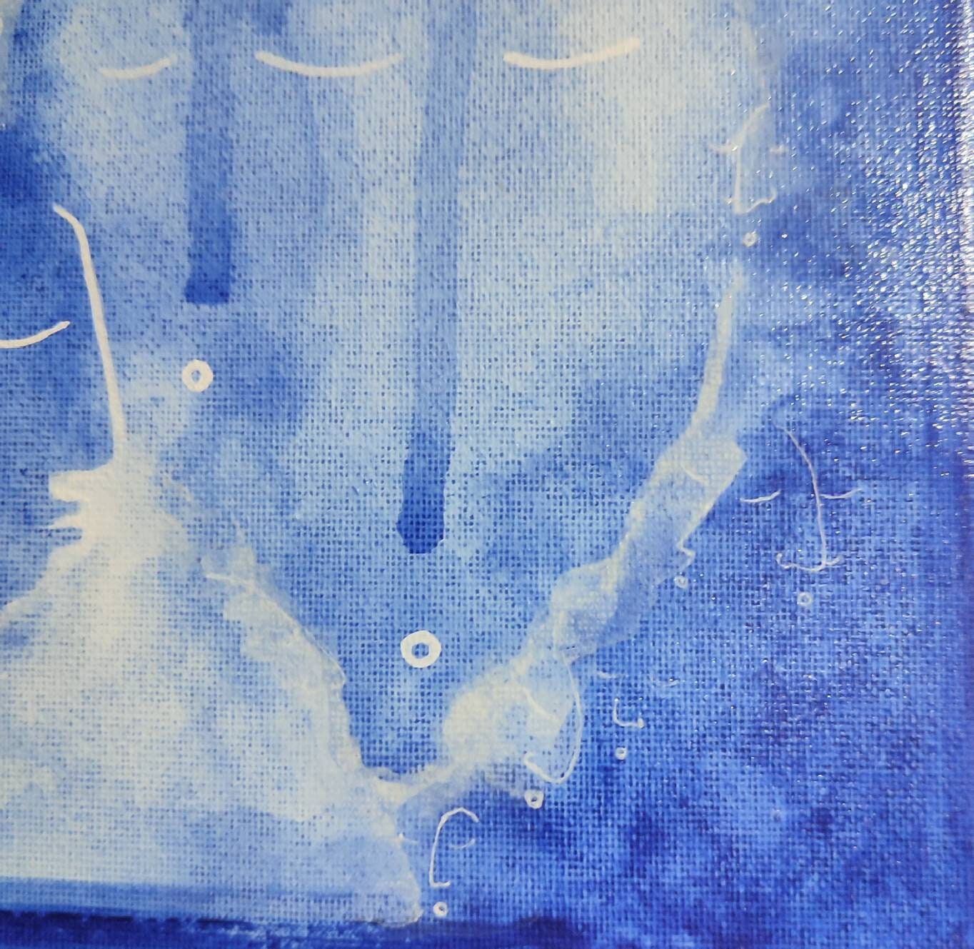 Art Sky blue Cobalt LydieLYK France, Blue Encounters 20x20cm, Night Shades, Celestial Stars, Unique Piece, Varnished Mixed Media