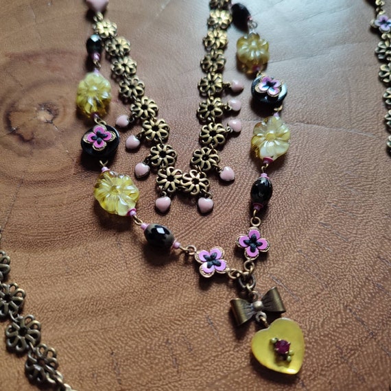 Satellite Paris Long flower heart necklace, Victorian… - Gem