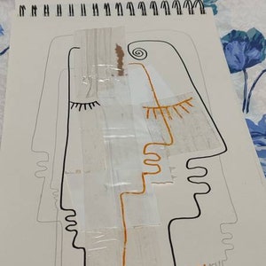 Ecologisch verantwoorde tekening op transparante tape, afkomstig van verpakkingen - Origineel kunstwerk Uniek stuk Kunstenaar FR LydieLYK - Tapeprofielen
