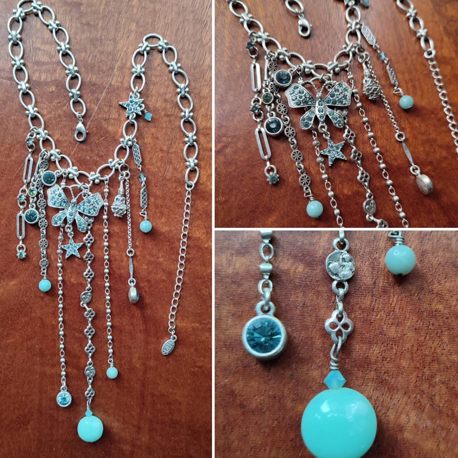 Boucles D'oreilles Papillon Strass Bleu Pilgrim - Pendantes, Fermoir Clous, Neuf Avec étiquette